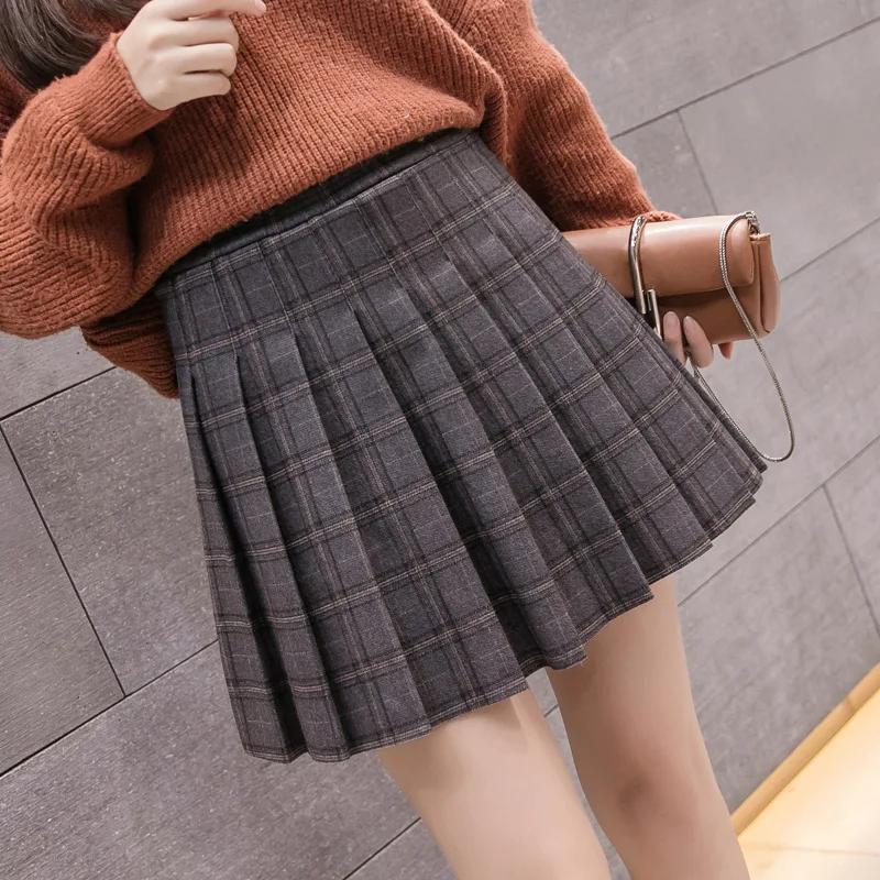 

WomenGray Pleated Skirt Short Skirt for Spring Summer and Autumn Versatile High Waist A line SkirtStudents New Fashion Winter