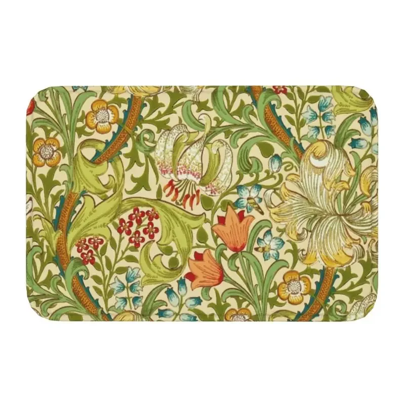 

William Morris Golden Lily-Fashion Floral Print Door Floor Bath Kitchen Mat Anti-Slip Indoor Doormat Garage Entrance Carpet Rug