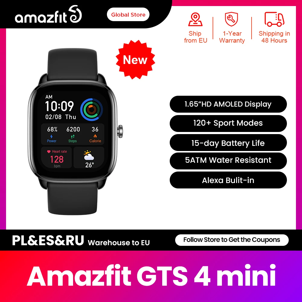 

2022 New Global Version Amazfit GTS 4 MINI Smartwatch 120+ Sports Modes 1.65" HD AMOLED Display Smart Watch For Android For iOS