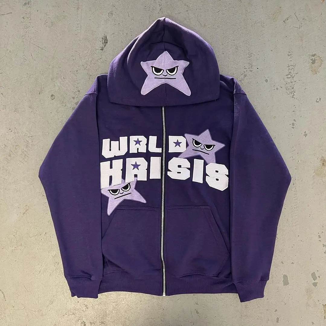 Y2K Full Zip Up Star Letter Printing Hoodies Men Women Vintage Gothic Hip  Hop Graphic Streetwear Sweatshirt Loose Harajuku Coats - AliExpress