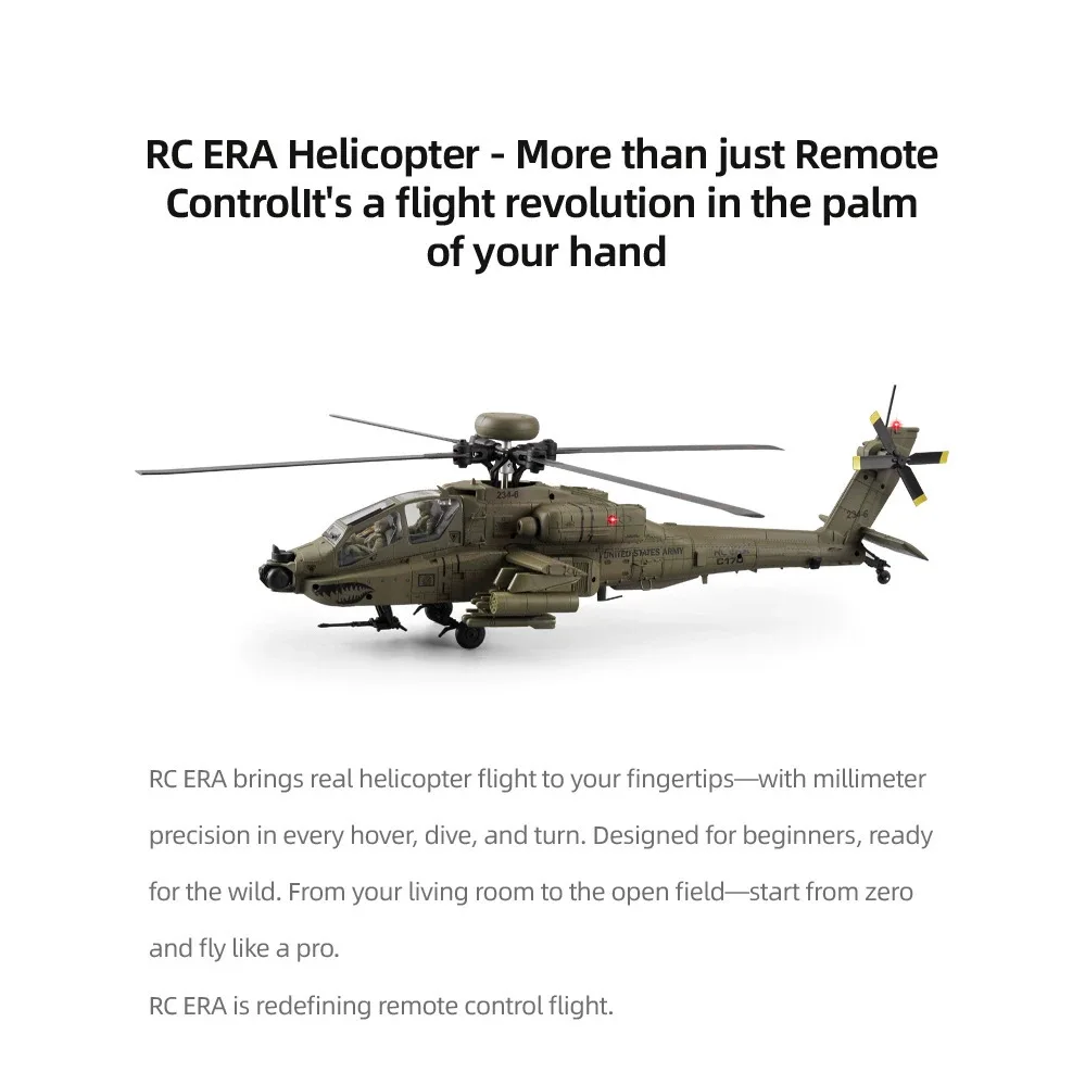 RC ERA C170 AH-64D Apache 1:48 RC Helicopter 6CH Flybarless Single Rotor Aircraft 6-Axis Gyro RTR for Beginners - 3