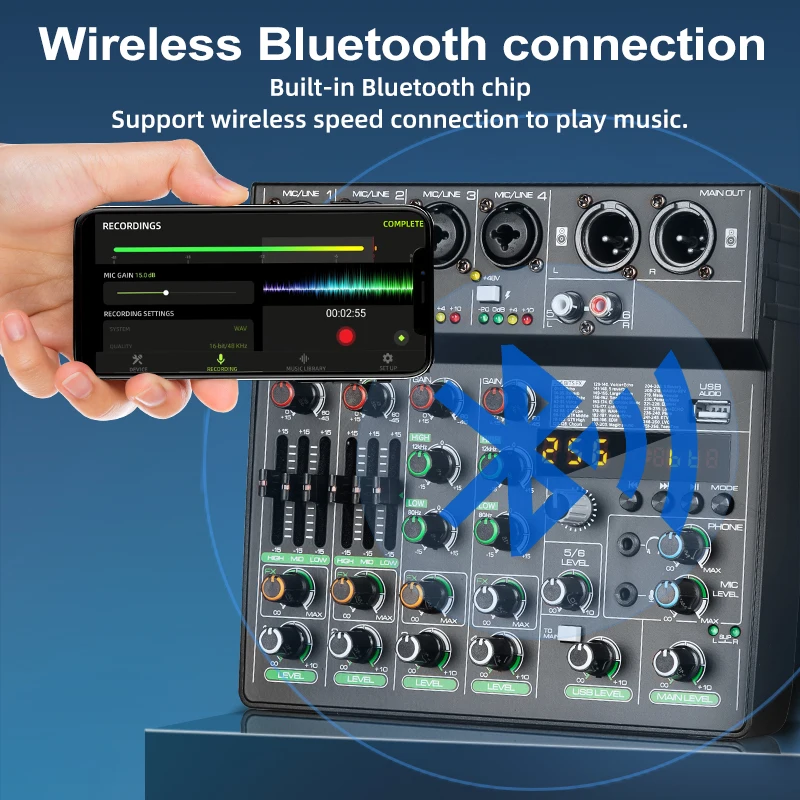 6 Channels Sound Mixing Console Depusheng M6 Bluetooth USB Record Computer 48V Phantom Power Delay Repaeat Effect Audio Mixer