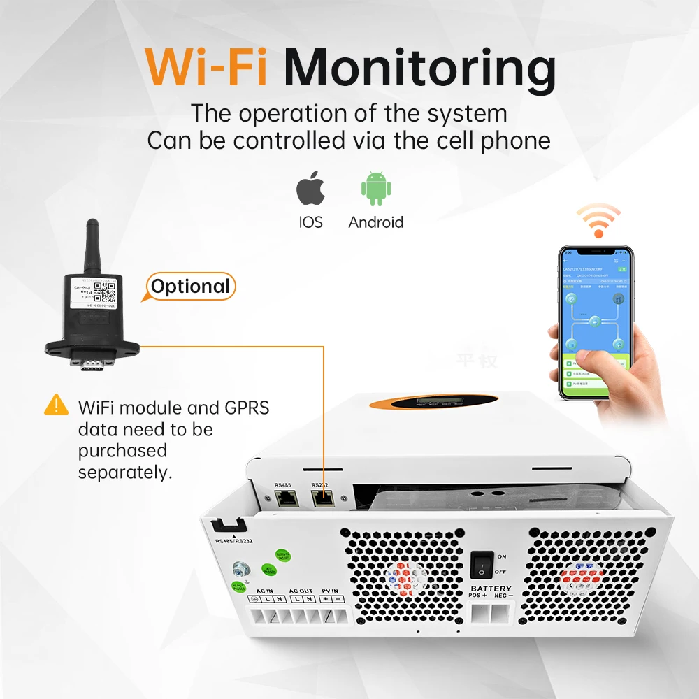 4KW 6.2KW Hybrid Solar Inverter Off Grid Pure Sine Wave Wifi Inverter 24V 48V 230V Output with MPPT 120A Solar Charger