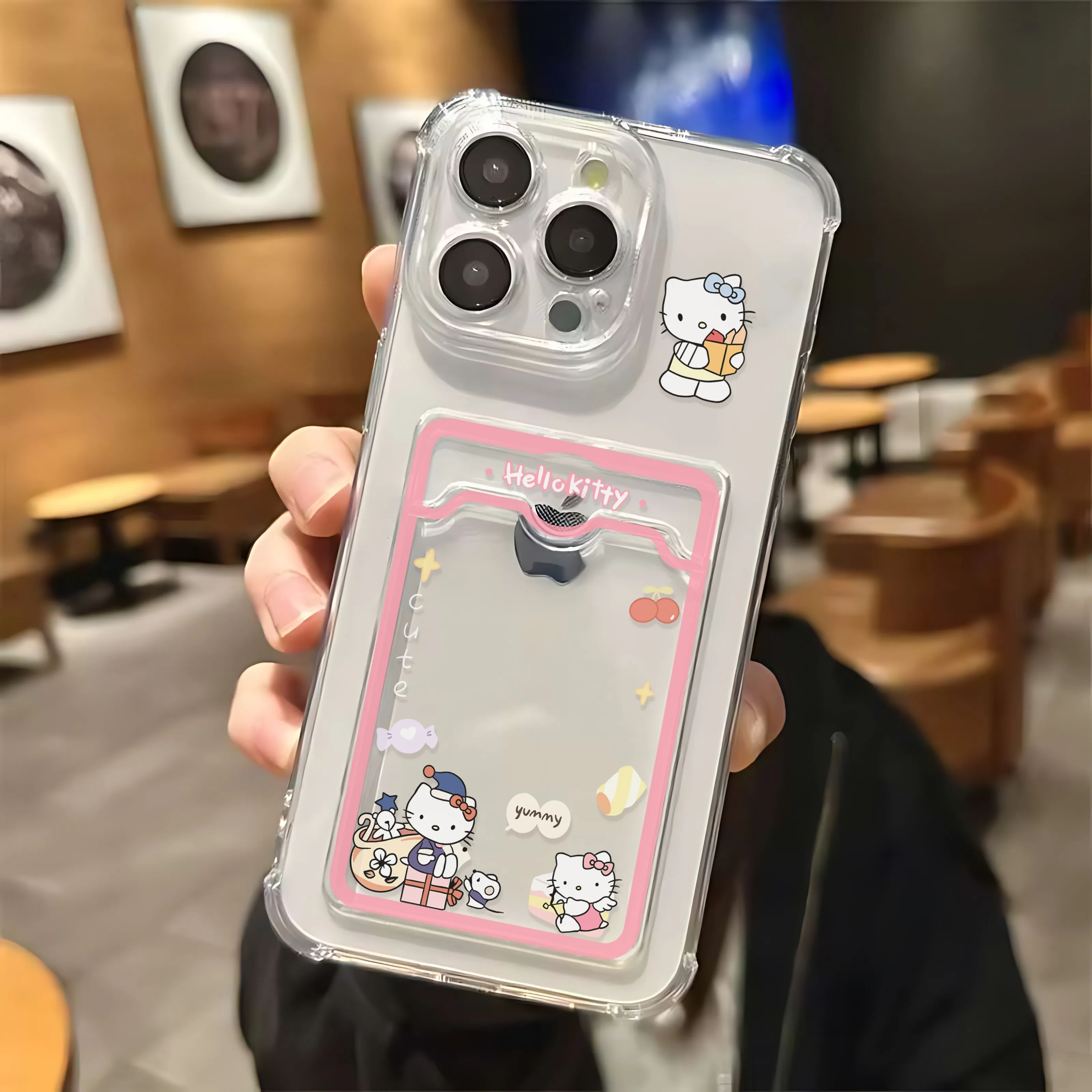 thumbnail image 1 of Sanrios Hellos Kittys-funda transparente anticaída para iPhone, funda con soporte de tarjeta para iPhone 16, 15, 14, 13, 12, 11, Mini Pro Max, X, XR, XSMax, 7, 8 Plus, SE20, 1 of 5