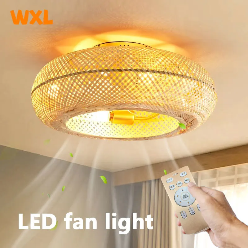 

Круглый бамбуковый потолочный вентилятор со встроенной функцией управления, встроенные потолочные вентиляторы со светодиодной подсветкой для дома, гостиной, спальни