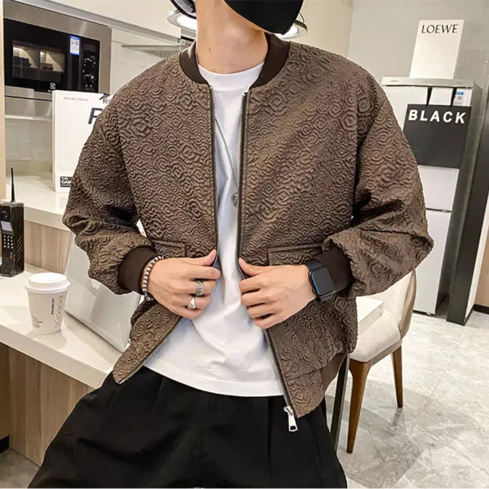 

Male plankton Shuai fried street relief design sense of baseball collar jacket men's top