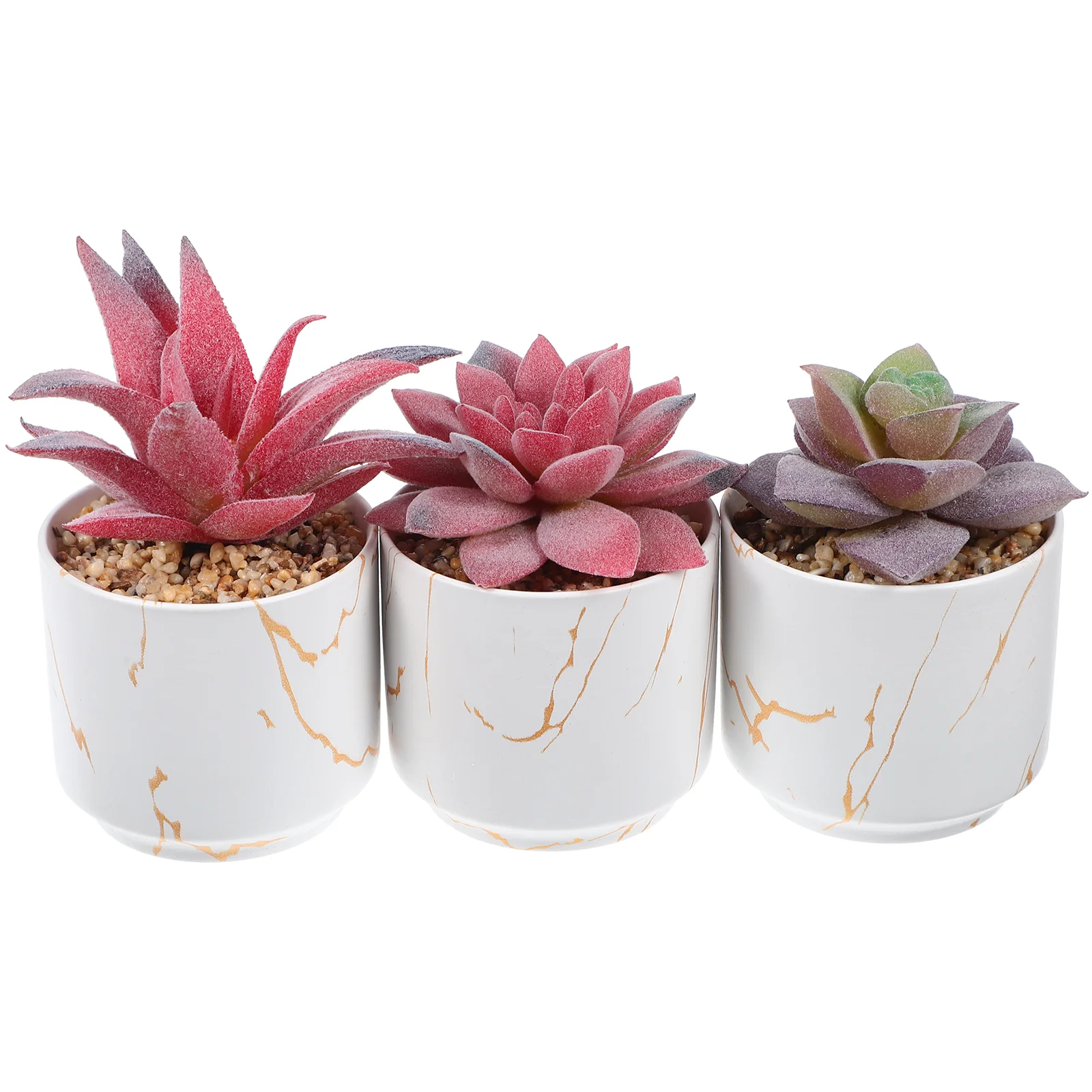 

3 Pcs Gold Pattern White Background Ceramic Cup Fake Plants Artificial Succulents Bulk Flowerpot