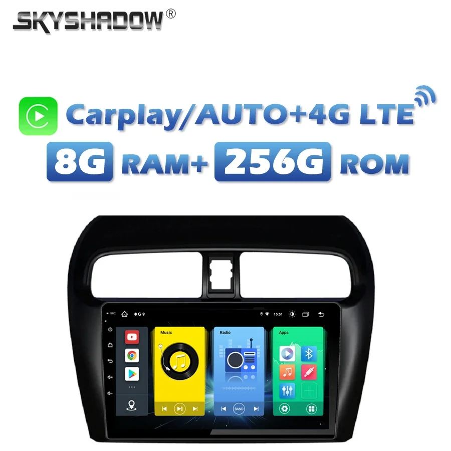 

4G SIM Carplay Android 13.0 8G+256G Car DVD Player DSP GPS MAP RDS Radio wifi Bluetooth For MITSUBISHI Attrage Mirage 2012-2016