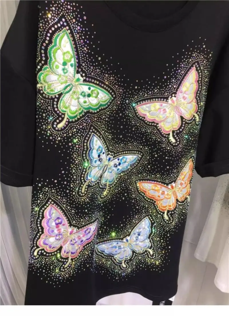 Plus Size Colorful Butterfly Embroidery Women T-shirt