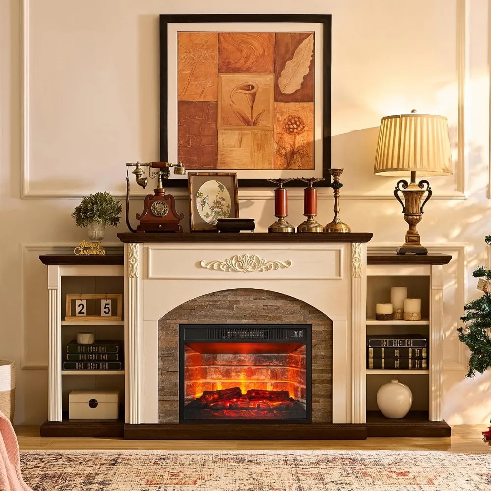 72" Electric Fireplace,FarmhouseTV Stand for TVs Up To 80 Inch, Entertainment Center with Storage for Bedroom,Fireplace TV Stand 4