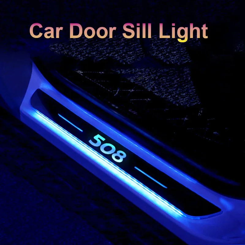 

LED Glowing Lights for Peugeot 508 Logo Illuminated Car Door Sill Welcome Pedal Scuff Plate Pedal Decor Strip Logo Lamps