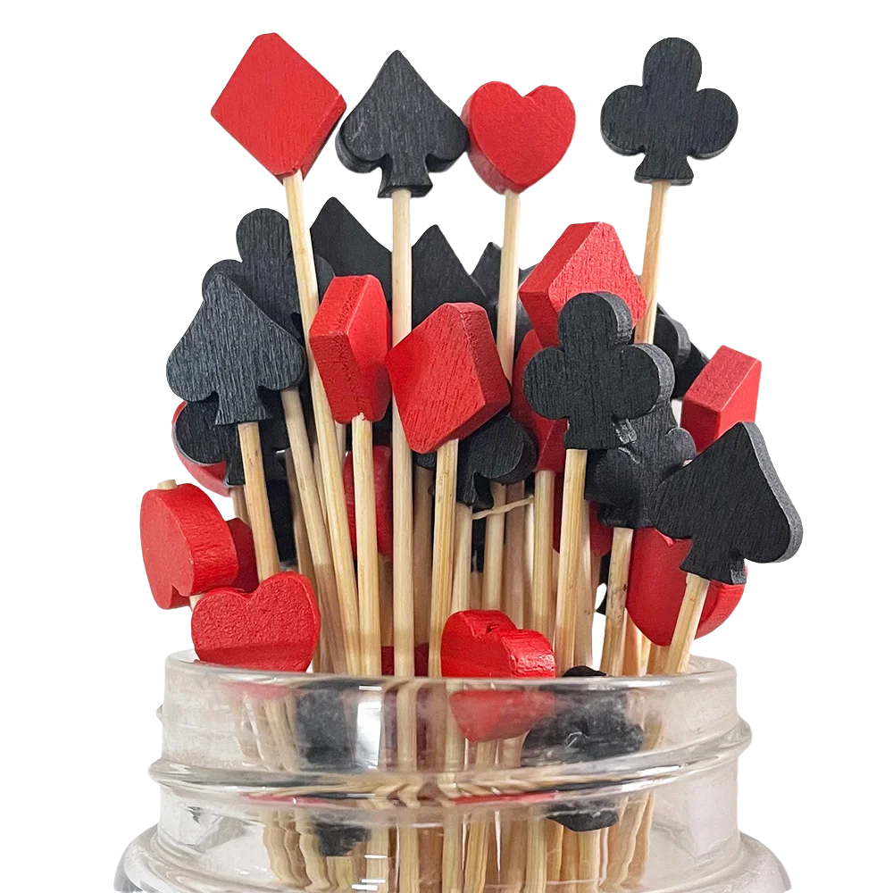 100 Stück Bambus Casino Cocktail Zahnstocher Die Spielkarten Stick Vorspeise Trinken Lebensmittelbedarf Geburtstagstorte Party Snack Dekor – Detail 3