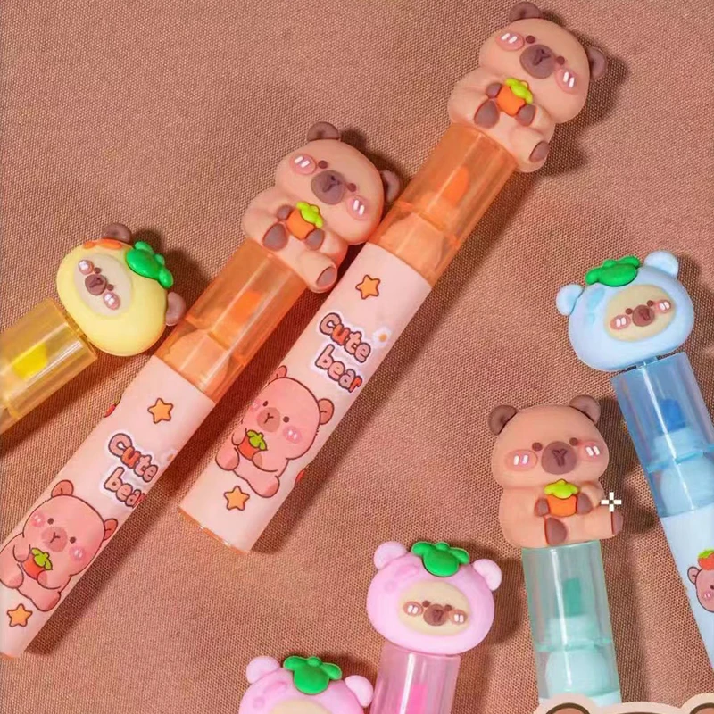 5Pcs/Set Cute Silicone Head Capybara Highlighter Pen Set Cartoon Art Fluorescent Markers Pens School Stationery Kids Gift