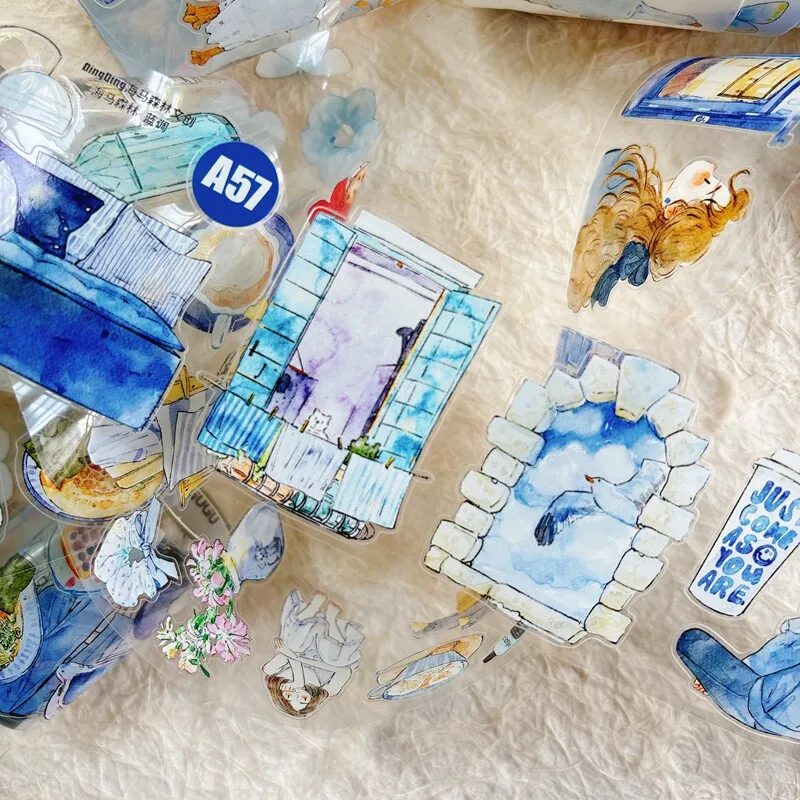 빈티지 블루 라이프 캐릭터 풍경 PET 테이프 창의적인 DIY 저널 재료 콜라주 스크랩북킹 문구류