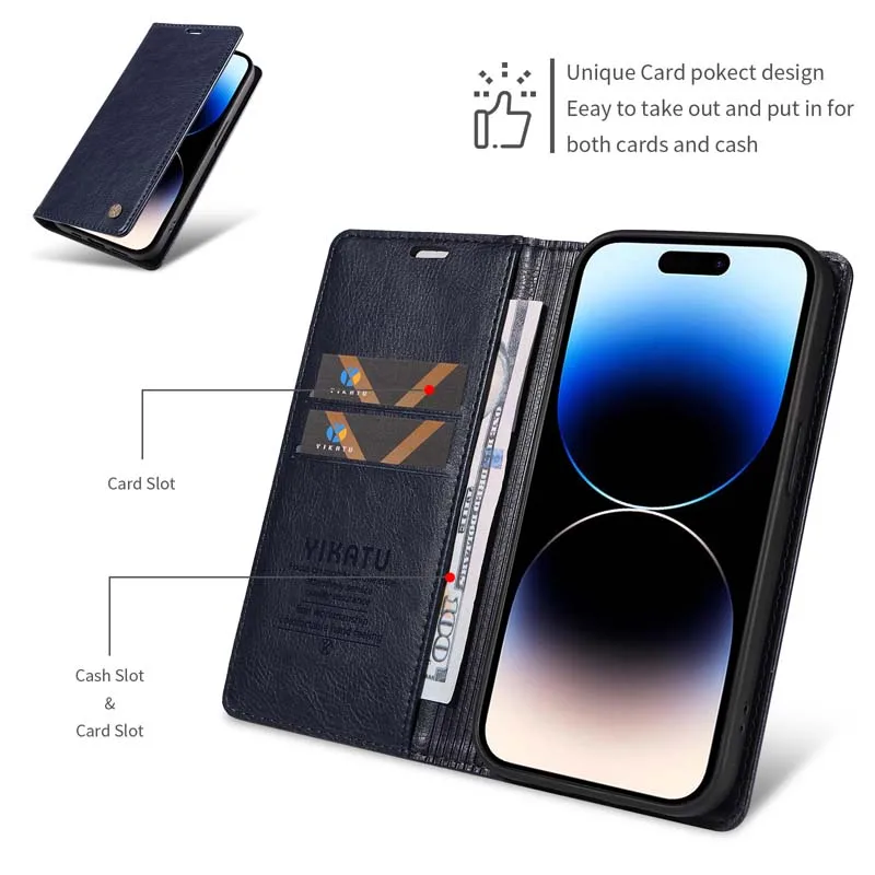 Leather Magnetic Flip Wallet Case with Card Holder