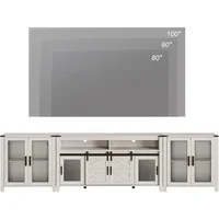 TV Stand Set for 100 inch TV, Farmhouse Storage Units with Open and Adjustable Shelf, Antique White, TVs Stands 2