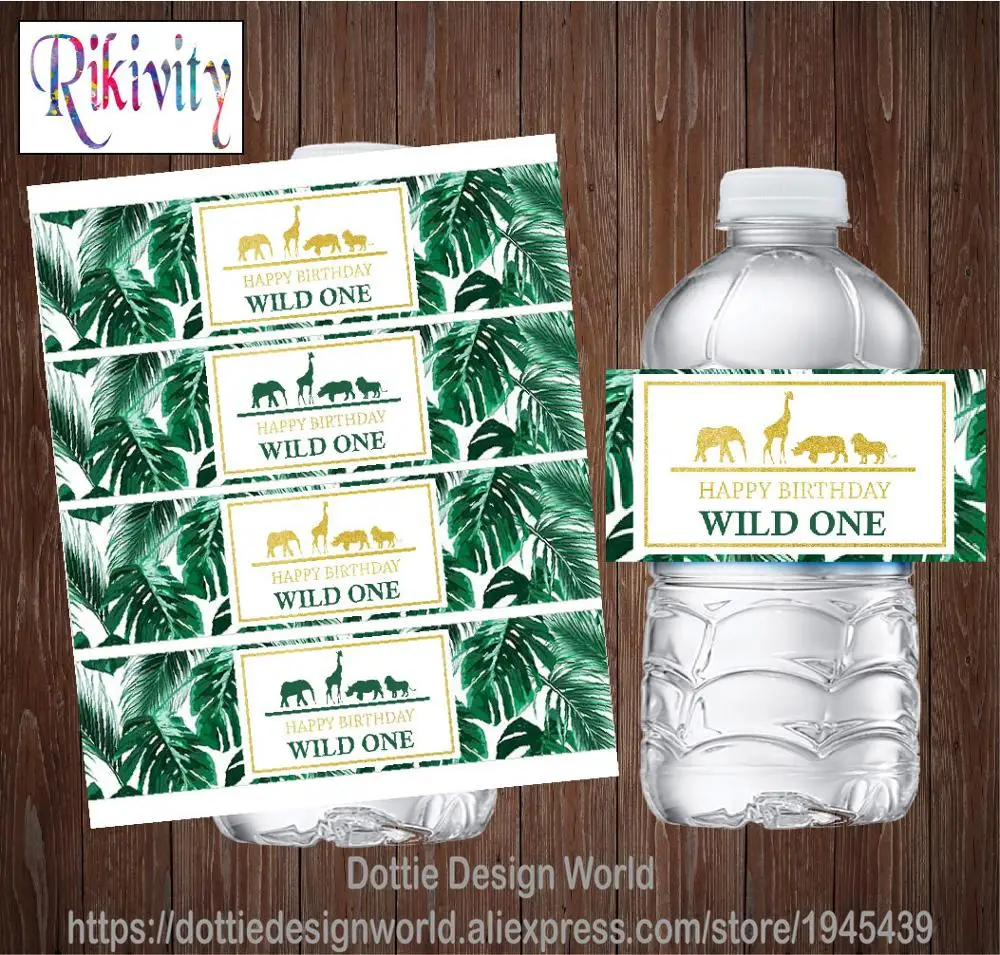 Personald Tropical Jungle Safari Wild One Water Bottle Etichette Per Vino Sacchetto Di Caramelle Confezione Regalo Sticker Baby Shower Decorazione Di 