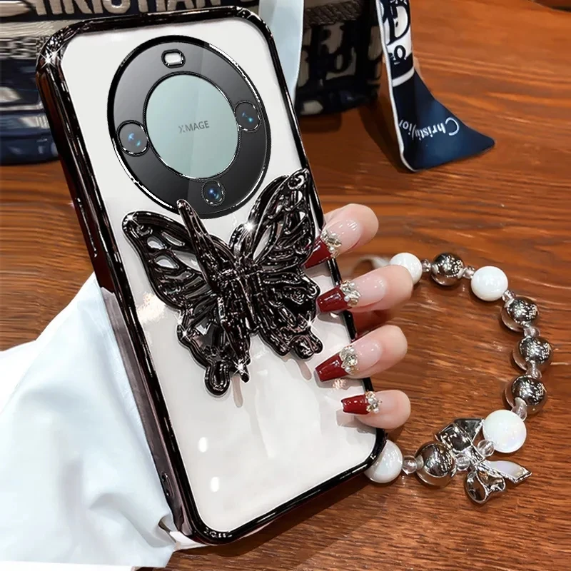 Glitter Plating 3D Butterfly Bracelet Phone Holder Case