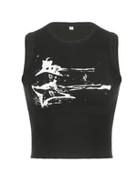 Débardeur sans manches imprimé guitare Y2K pour femmes, haut court côtelé décontracté Grunge, mode Harajuku, t-shirt, tenues de rue des années 90 5