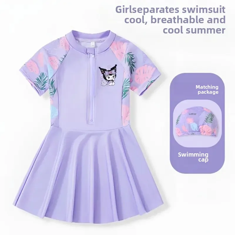 A9808 purple swimsuit + swimming cap