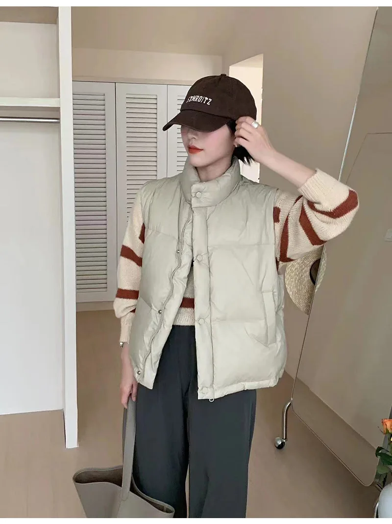 

Autumn Winter Light White Duck Down Vest Women's Solid Loose Waistcoat Women's Windproof Warm Down Jacket Coat Sleeveless
