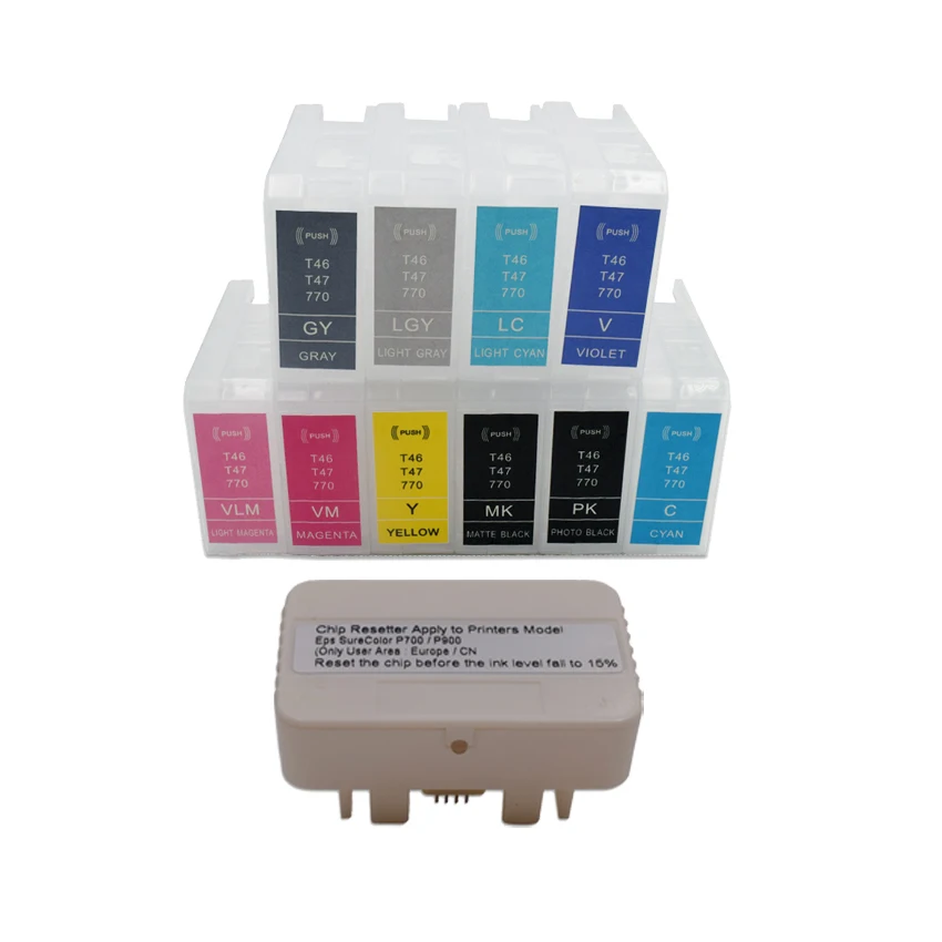 Cartucho de Tinta Recarregáveis para Impressoras Epson Surecolor Nenhum Chip ou Chip Reconjunto T46s T46y T47a Sc-p700 Sc-p900 P700 P900 Europa