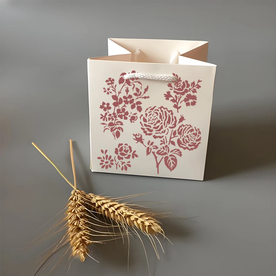 1PC 30*30cm 벽 나무 패브릭에 대 한 장미 꽃 스텐실 DIY 아트 페인팅 템플릿 재사용 가능한 PET 시트