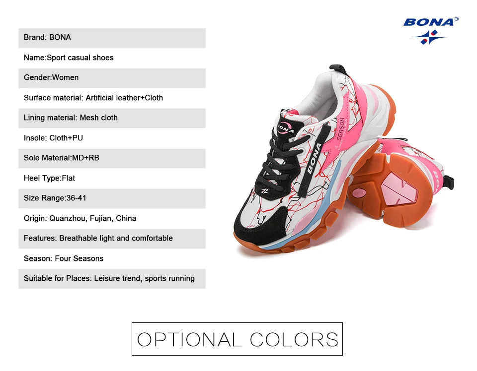 Description Picture 5 of itemBONA New Designers Mesh Breathable Running Shoes Women Outdoor Walking Shoes Woman Fashion Sneakers Ladies Jogging Footwear
