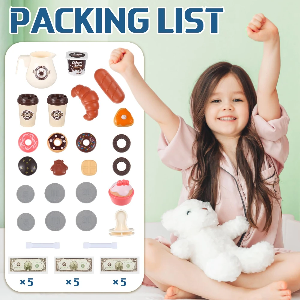 WizKidz-Coffee Maker Playset-Pretend Role Play Toy Kitchen Appliances with Fake Donuts Sound Light for Ages 3+ Boys & Girls
