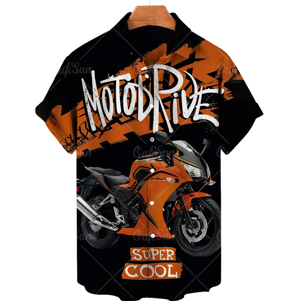 Men's Hawaiian Shirt Motorcycle 3D Printed Short Sleeve Beach Lapel Oversized Hip Hop 3