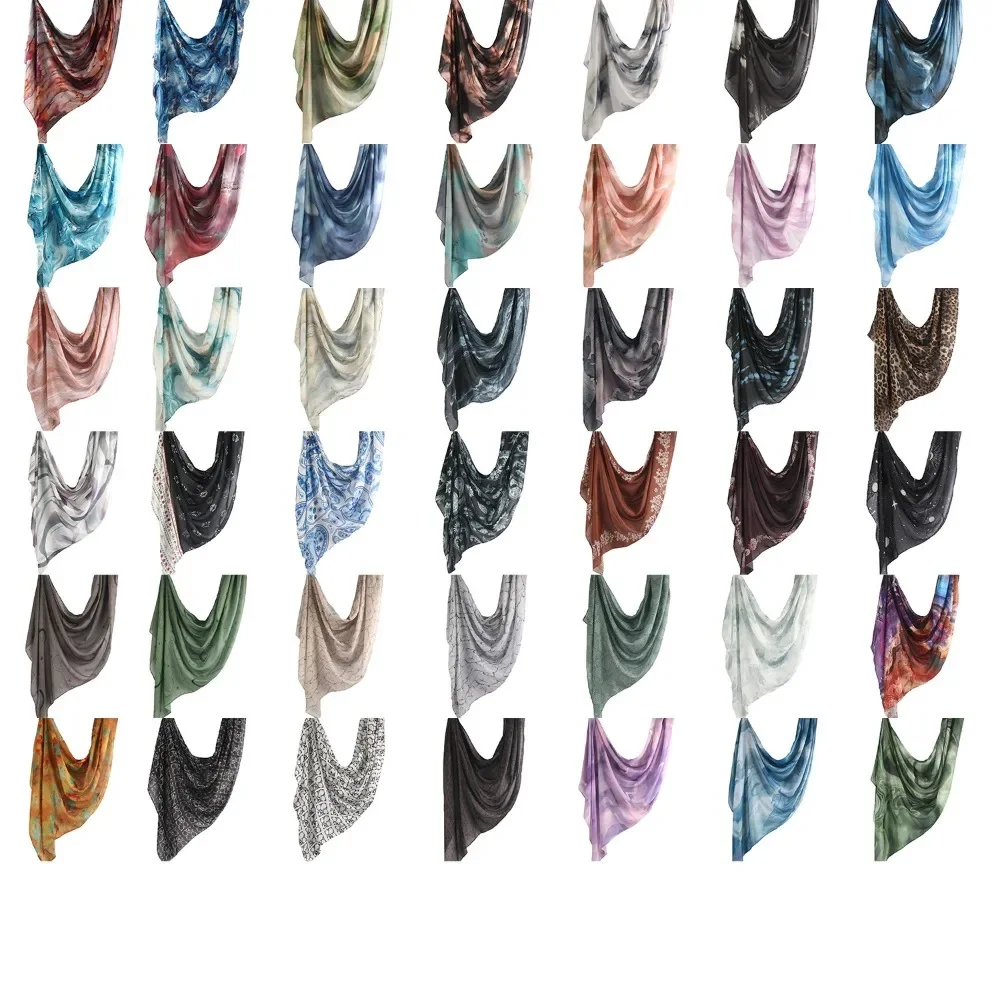 Hijab Headscarf New Fashion Watercolor Hijab Satin Polyester Cotton Printed Scarf Foulard En Mousseline Women Turban Islamic Clothing 180*80cm