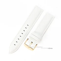 Elegant Waterproof Genuine Leather Wristband with Rose Buckle - 22mm (White Gold)