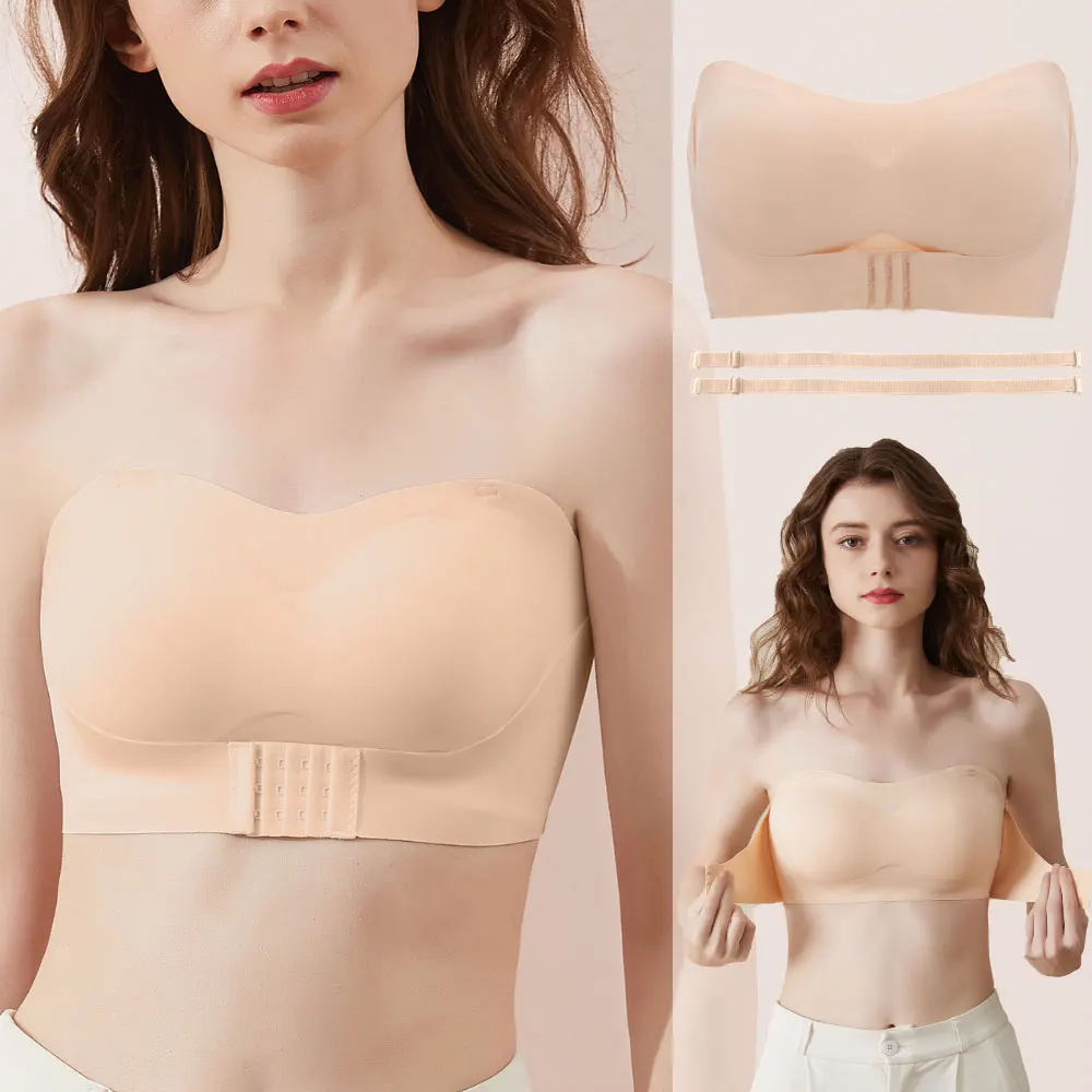 Invisible Strapless Bra For Women Wireless Push Up Non Slip Wedding  Brassiere Big Breasts Underwear Sexy
