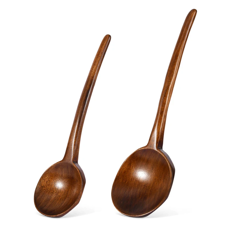 1Pc Big Wooden Spoon Long Handle Soup Spoon Wood Japanese Ramen Noodle Soup Ladle Kitchen Cooking Mixing Serving Tableware