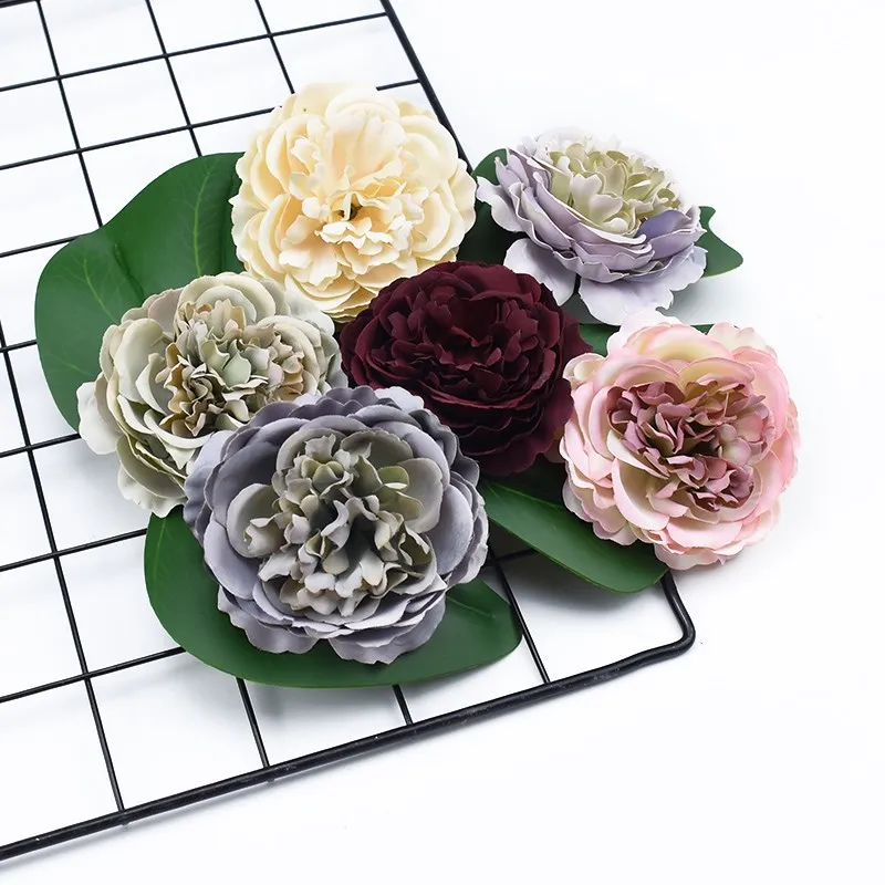 

10 Pieces 8cm Peony Head Artificial Flowers Home Decoration Accessories Candy Box Christmas Garland Scrapbooking Festival Gifts
