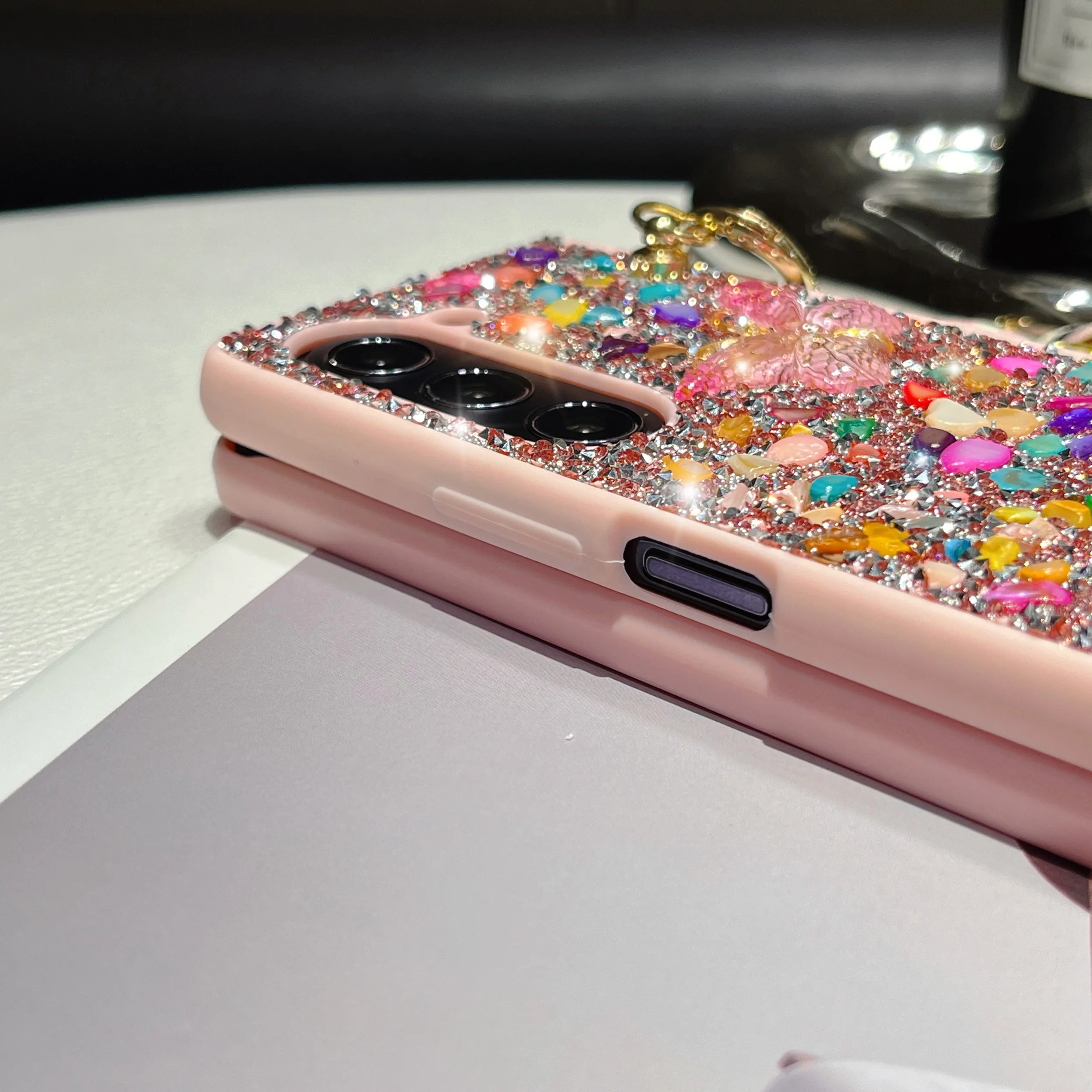 Cute Girl Colorful Butterfly Stone Diamond Glitter Phone Case Cover For Samsung Galaxy Z Fold 3 4 5 6_voghion.com