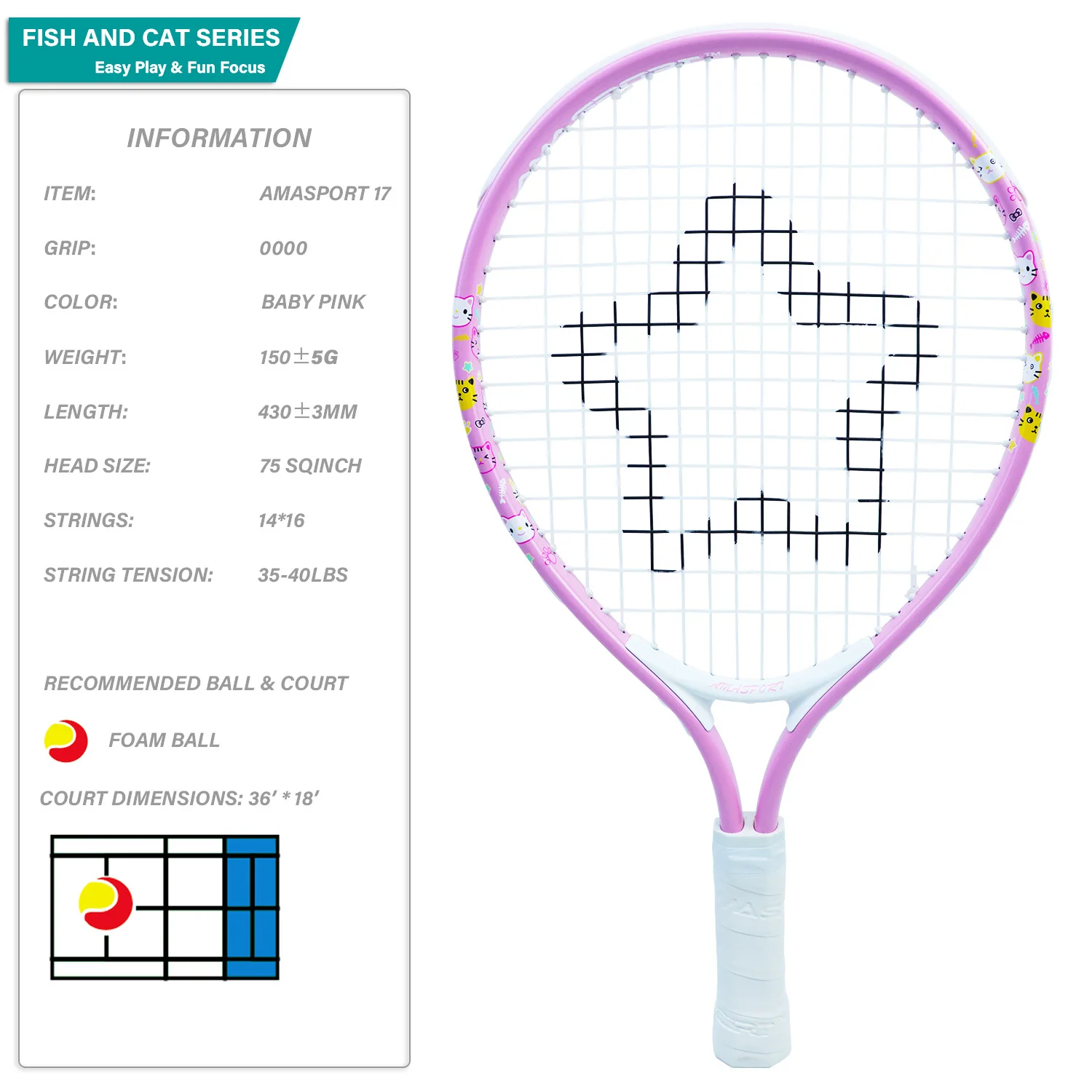 Kids Tennis Racket 17" Starter Kit for Kids Age 4 and Under with Shoulder Strap Bag Tennis Racket Set