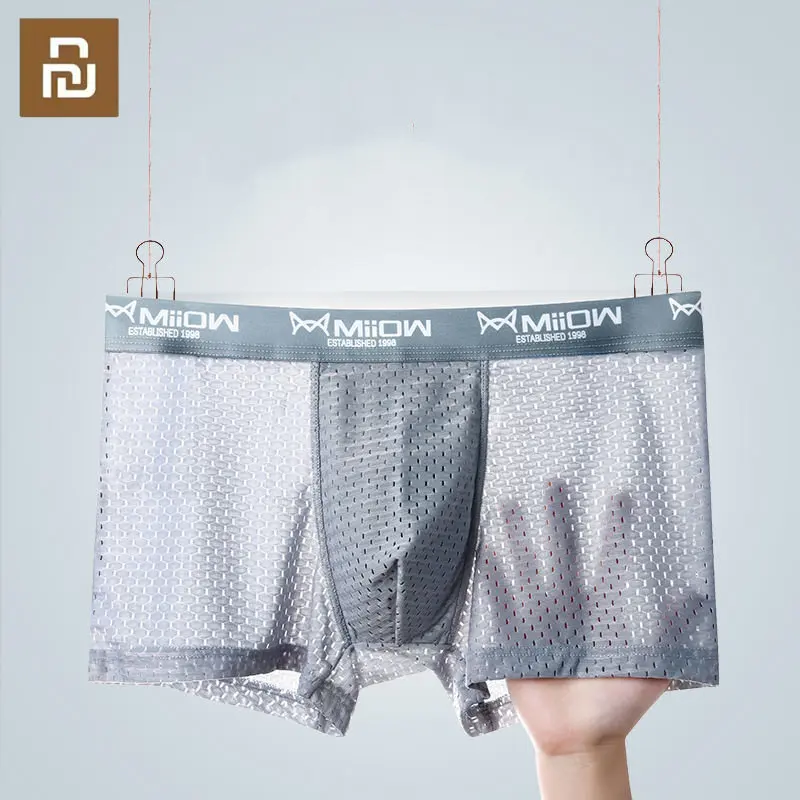 

Youpin MiiOW 3Pcs Sexy Mesh Men Boxer Underwear Graphene Antibacterial Male Panty Ice Silk Underpants Breathable 4XL Boxershort