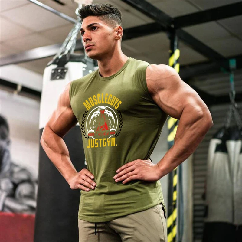 

Brand Mens Comfortable Workout Sports Sleeveless O-Neck Vest Fashion Casual Tank Top Training Gym Breathable Fitness Singlets