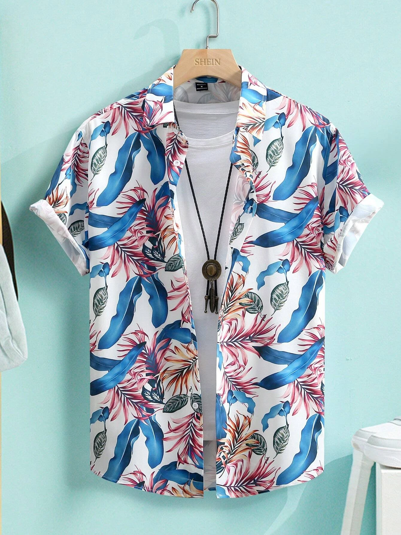 Hawaiian Print Men's and Women's Short Sleeve Shirts Oceanside Lapel Button-Down Shirt Tops 2