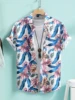 Hawaiian Print Men's and Women's Short Sleeve Shirts Oceanside Lapel Button-Down Shirt Tops 2