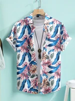 Hawaiian Print Men's and Women's Short Sleeve Shirts Oceanside Lapel Button-Down Shirt Tops 2