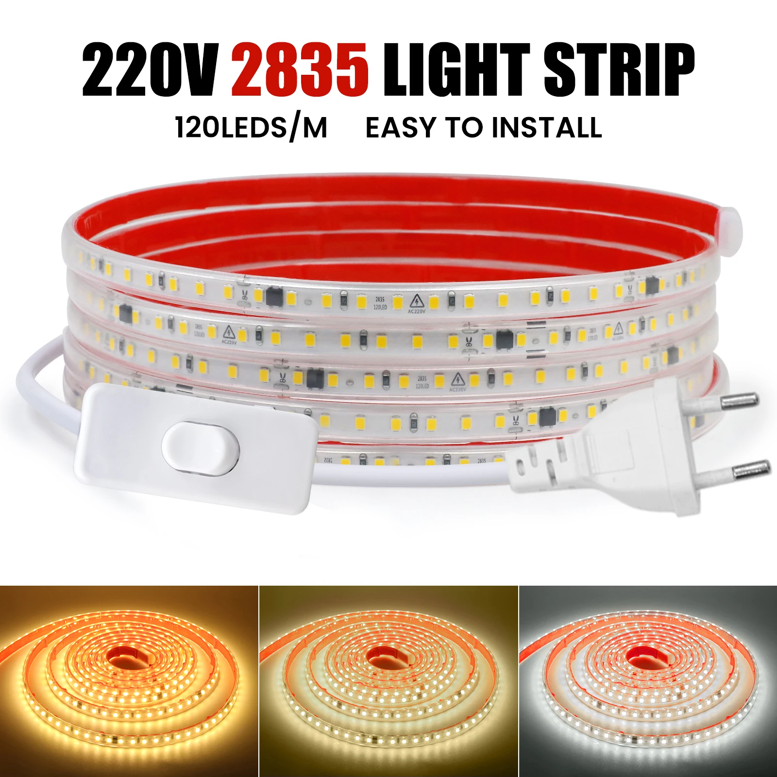 Description Picture 6 of itemAC 220V LED Strip Light with IC 2835 120LEDs Flexible LED Tape with Adhesive Tape Waterproof Stripe Lamp for Home Decor 0.5-40m