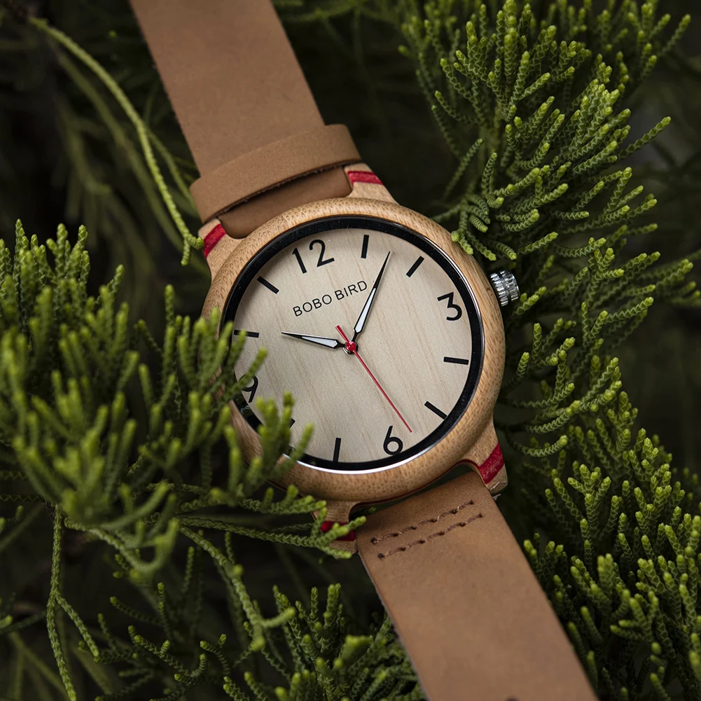 BOBO BIRD Men's Classic Quartz Watch Natural Bamboo Case with Genuine Leather Strap Customized Dropshipping 2