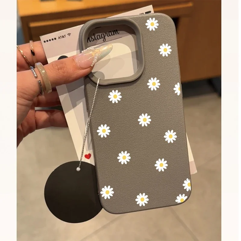 Daisy Flowers Lichee Pattern Silicone Leather Cover