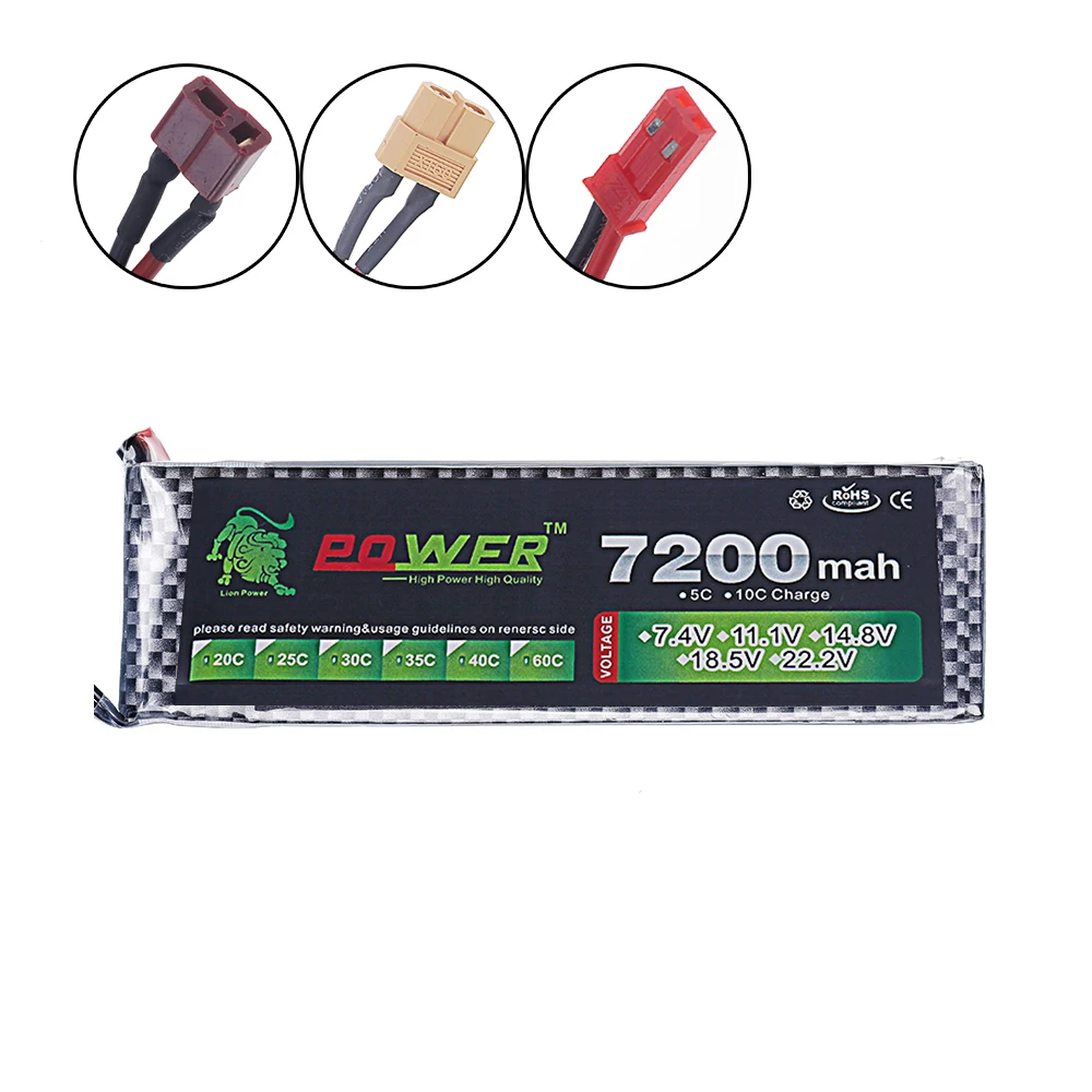 Batterie Lipo Drone 11.1V 2200mAh 5200mAh 7200mAh XT60 JST Connecteur
