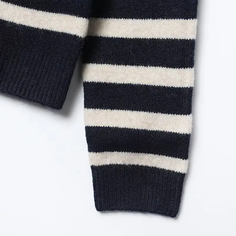 Women's Spring Autumn Striped Knitted Cardigan Coat Female O-Neck Long Sleeve Single Breasted Cardigan Lady Street Casual Wear