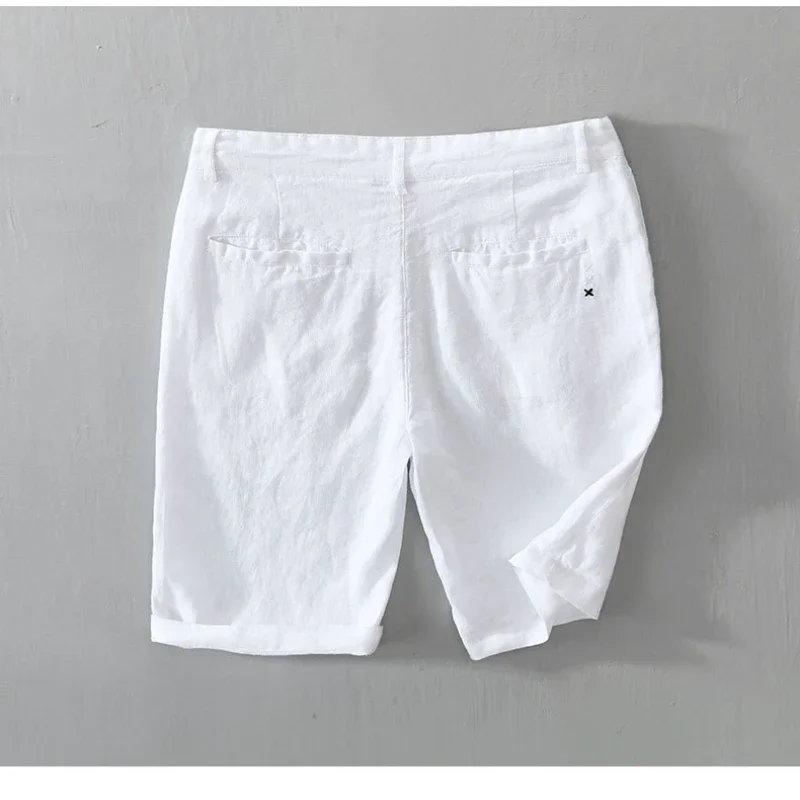 100% 린넨 캐주얼 반바지, 남성 의류, 슬림 단색 스트리트웨어 바지, 오버사이즈 B8216, 여름 신상