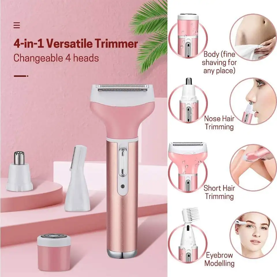Kemei 4in1 Lady Shaver Legs Facial Body women electric shaver Eyebrow trimmer bikini Nose Ear Trimmer hair removal electric shaver body hair trimmer electric eyebrow trimmer