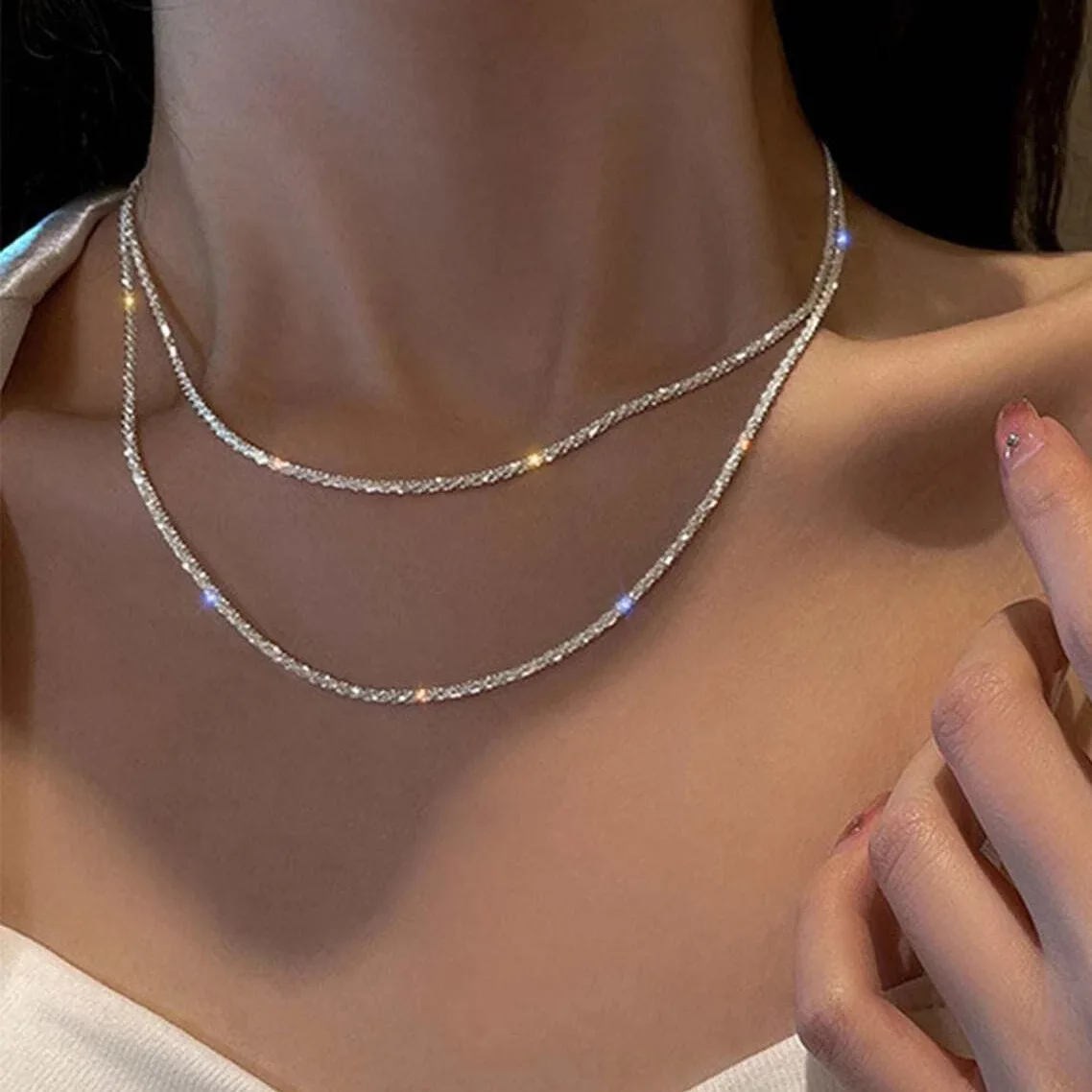 Silver Color Sparkling Necklace For Women Trendy Clavicle
